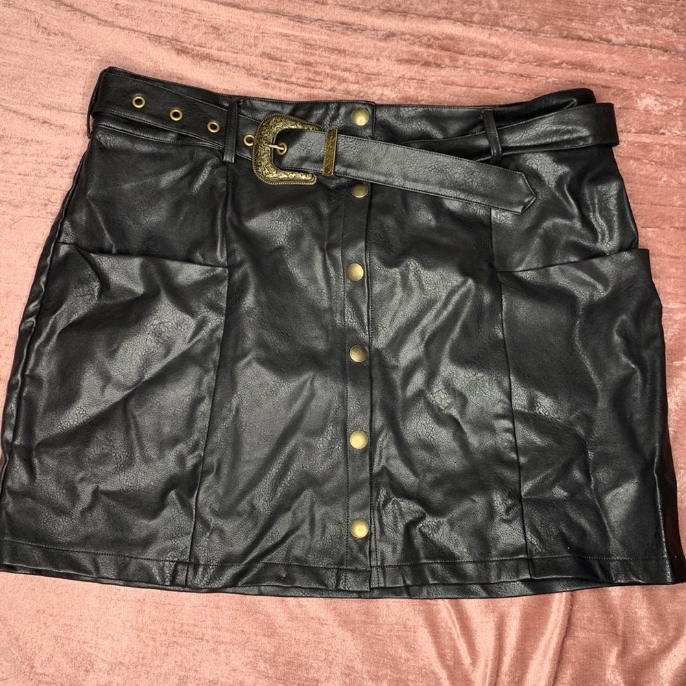 Black PU Leather Mini Skirt with pockets